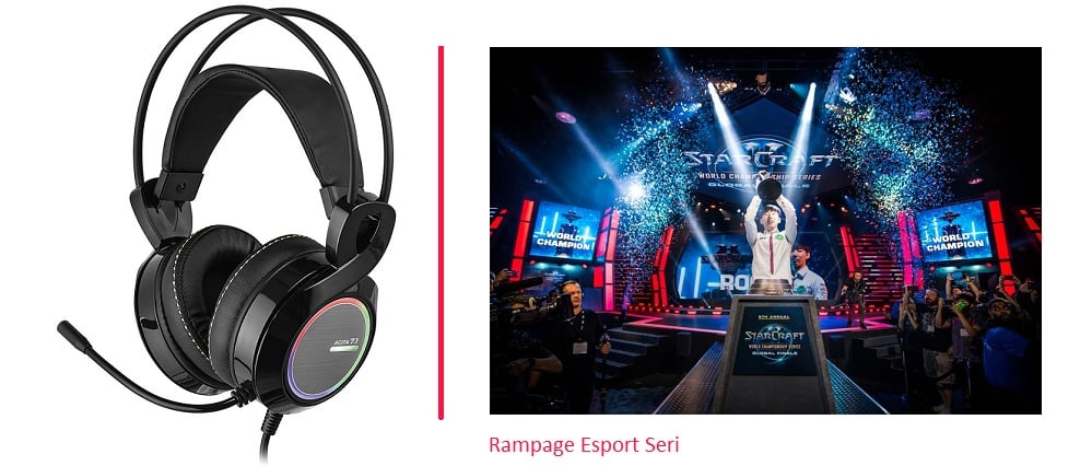 Rampage Esport Serisi Oyun Kulaklığı - Rampage Agita 7.1 Stereo Pro RGB Gaming Kulaklık